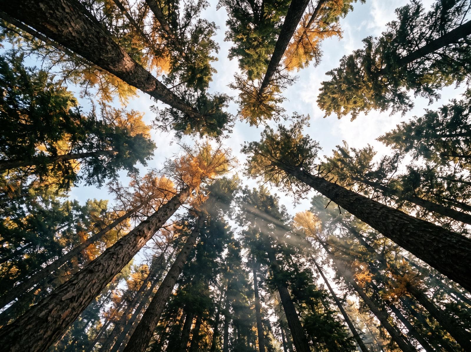Looking up into an old-growth canopy