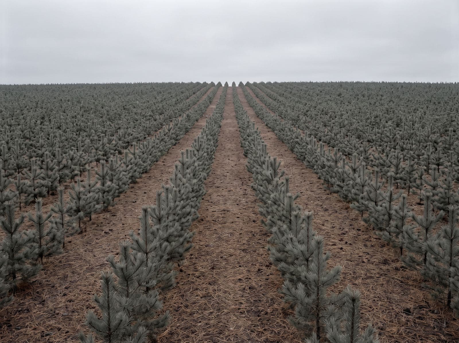 Even rows of identical young trees